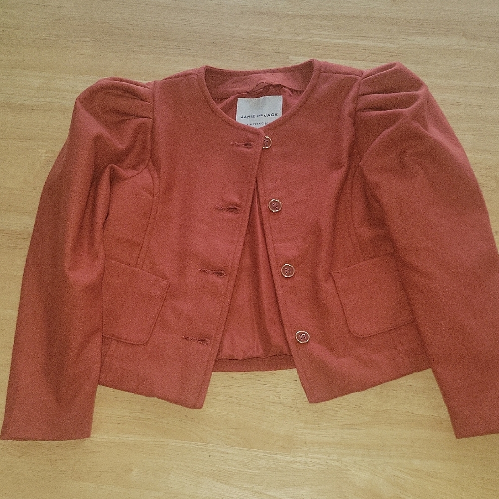 Janie & Jack Rust Orange Jacket with Puff Sleeves Size 5-6 GUC